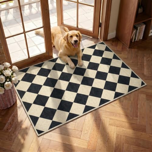 GarveeHome Checkered Entryway Rug 2x3 Black Diamond Washable Front Door - color: Dark/Coffee, size: 2' x 3' (Rectangular)