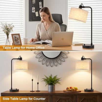 Black Table Lamp Set of 2, USB A+C, 180° Adjustable Bedside Lamps, Dimmable - color: Black-A