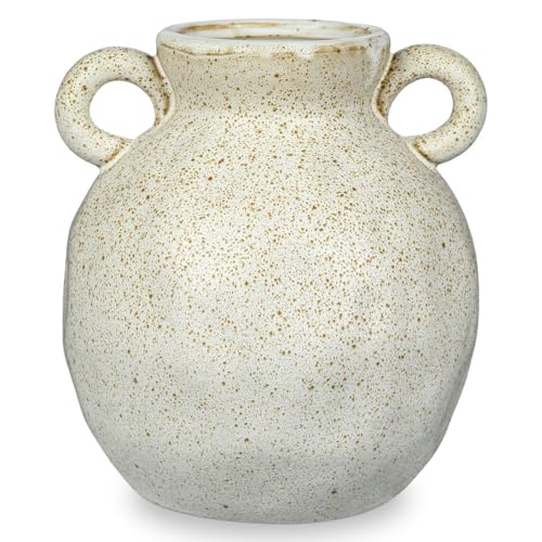 White Flower Ceramic Vase Rustic Ceramic Farmhouse Floral Vase 8.2 Inch - size: 8 inches