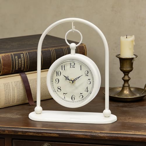 Vintage Small Table Clock, Farmhouse Table Clock, Silent Non-Ticking Battery Operated Desk and Shelf Clocks for Living Room Bedroom Kitchen Home Decor-Cream - color: Cream