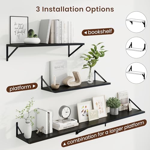 Axeman 30 Inch Floating Shelves, 10 Inch Deep Black Wall Shelves Set of 2 - color: Black, size: 30W x 10D