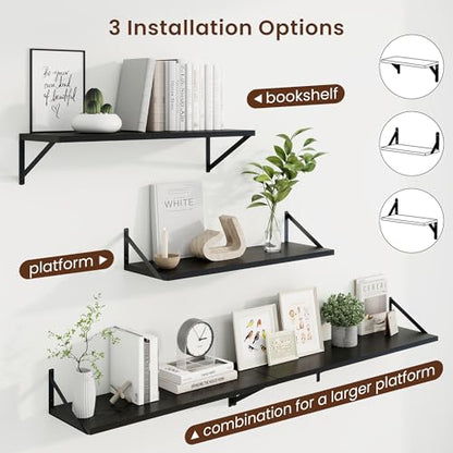 Axeman 30 Inch Floating Shelves, 10 Inch Deep Black Wall Shelves Set of 2 - color: Black, size: 30W x 10D