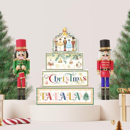 Britimes Tiered Tray Decor Set, 4 Pack, Wooden Table Sign, Nutcracker - style: Christmas Nutcracker