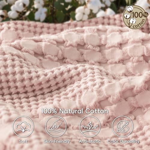 PHF Lightweight 100% Cotton Waffle Throw Blanket for Couch, Pink - color: 16 Pink, size: Throw(50"x60")