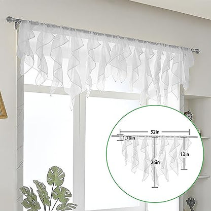 PearAge Ruffled Voile Semi Sheer Curtain Valance, Kitchen Living Room Shabby Chic Ruffle Valance Curtains, Girls Daughters Bedroom Cascade Window Valance 52x26 Inches (White-Triangle) - color: White