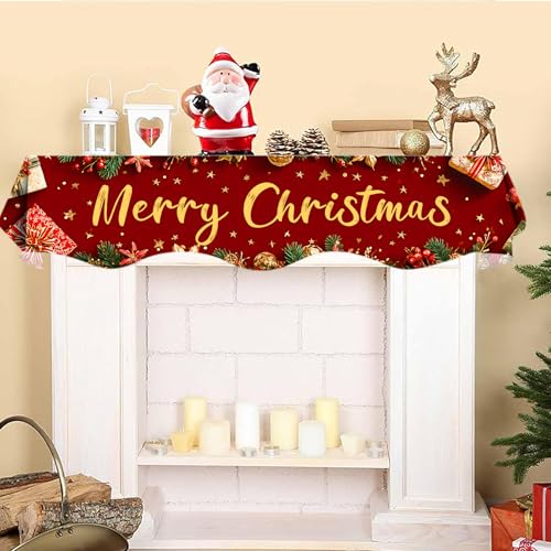 NYZE Christmas Mantel Scarf 60 x 17 Inch Fireplace Mantel Scarf Cover Decoration for Christmas Fireplace Scarf Shelf Top Runner Holiday Winter Home Decor - size: 60 x 17 in, style: Merry Christmas 2
