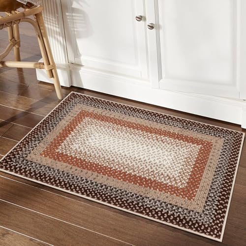 RUGSREAL Entryway Area Rug 2x3 Small Machine Washable Bedroom Rug Non Slip - color: Brown/Rust, size: 2' x 3' (Rectangular)
