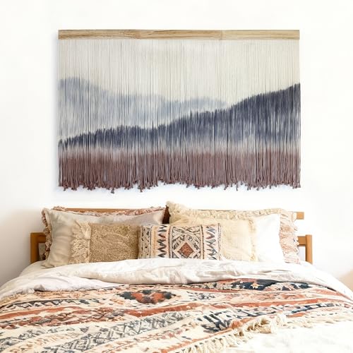 AKSWSHO Large Dip-Dye Macrame Wall Hanging Tapestry 59"x38" Boho Decor | Extra Large Handmade Dip-Dye Macrame Wall Hanging Cotton & Solid Wood Foldable design for Gifting Stunning Unboxing Surprise
