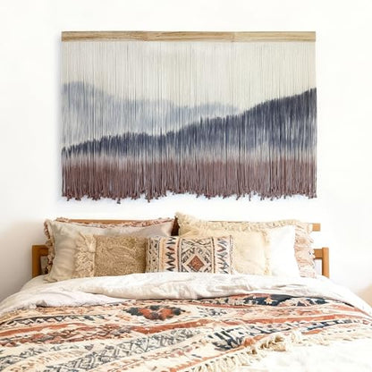 AKSWSHO Large Dip-Dye Macrame Wall Hanging Tapestry 59"x38" Boho Decor | Extra Large Handmade Dip-Dye Macrame Wall Hanging Cotton & Solid Wood Foldable design for Gifting Stunning Unboxing Surprise