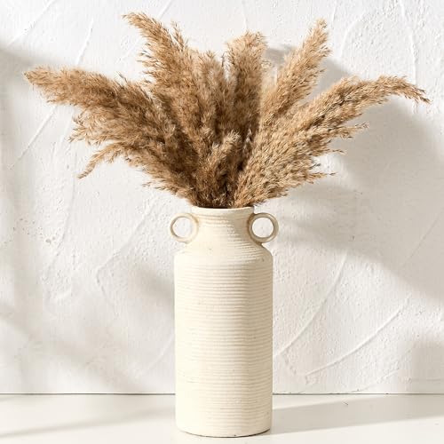 Vaseking Ceramic Rustic Vase with 2 Round Handles, Antique Farmhouse Flower Vase, Vintage Terracotta Vases for Home Decor, Wedding, Living Room, Table, Shelf Decor - 10.2 Inch Tall, Fossil - color: 18651-fossil