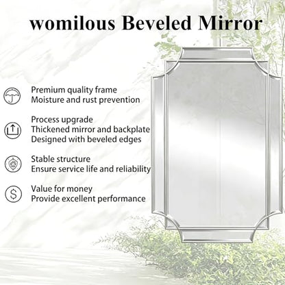 47"x24" Large Rectangle Beveled Mirror with Silver Geometric Frame - color: Silver, size: 47"L x 24"W