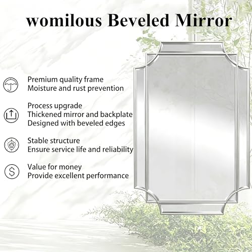 59"x30" Large Geometric Beveled Mirror with Silver Wood Frame - color: Silver, size: 59"L x 30"W