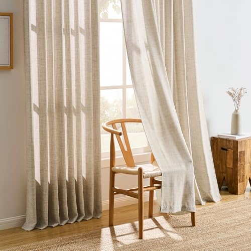 RAIN CITY Beige Sheer Pinch Pleated Curtains 84 Inches Long 2 Panels,Back Tab Pleated Drapes Hooks Thick Linen Textured Boho Farmhouse Curtain for Dining Bedroom 70 Inch Wide Each Panel - color: Beige, size: 70"W x 84"L (Pack of 2)