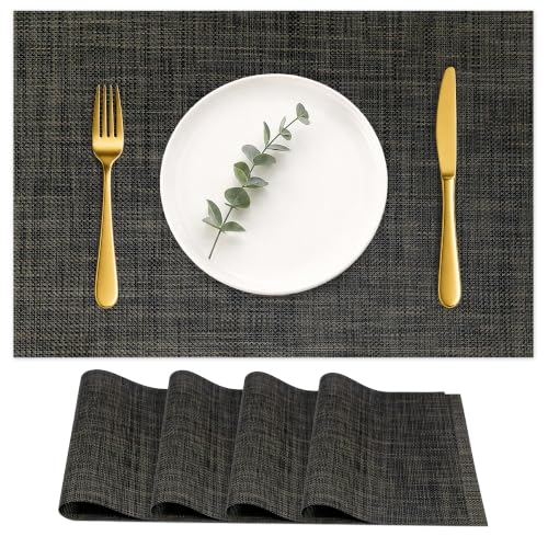 HOOMIL Placemats Set of 4, Heat Resistant, Black - color: Black, size: Set of 4