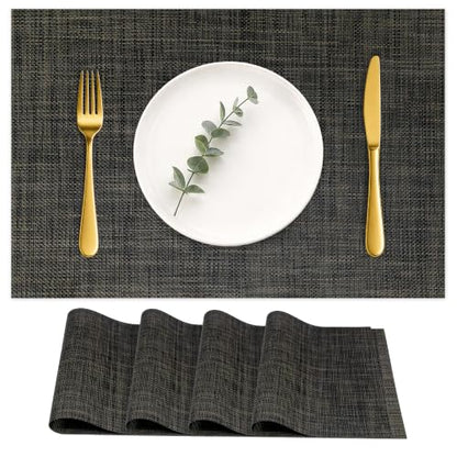HOOMIL Placemats Set of 4, Heat Resistant, Black - color: Black, size: Set of 4
