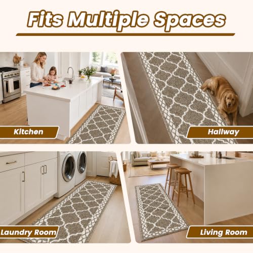 3 Piece Kitchen Rugs, Non Slip Waterproof Mats for Home(Brown) - color: Brown, size: 3-SET
