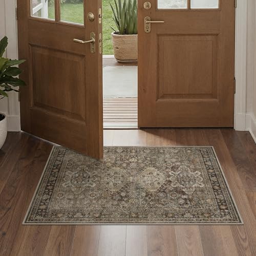 Bavni 2x3 Washable Entryway Rug, Non Slip Door Mat, Vintage Brown - color: Brown, size: 2' x 3' (Rectangular)