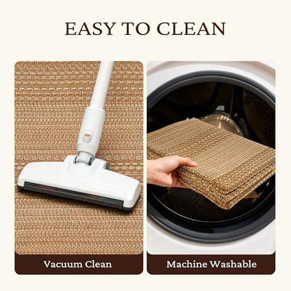 MatEssenz 3x5 ft Washable Area Rug, Textured Natural Woven Low-Profile Entryway Rug with Non-Slip Backing, Neutral Light Brown Accent Rug for Bedroom, Living Room - color: Brown, size: 3' x 5'