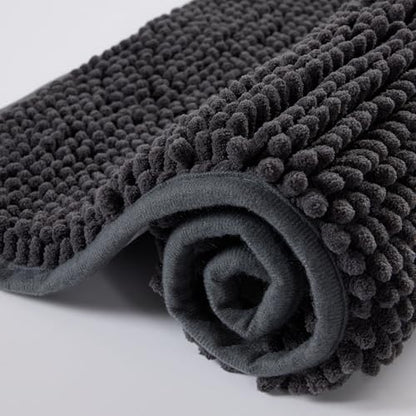 Chenille Bathroom Rug 24"x16" Soft Absorbent Quick Dry Rugs, Dark Gray - color: Dark Gray, size: 1'4" x 2' (Rectangular)