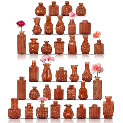 Set of 36 Glass Bud Vases Small Flower Vases for Centerpieces (Dark Amber) - color: Dark Amber