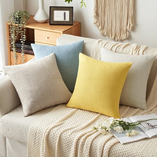 MIULEE Pack of 2 Linen Textured Pillow Covers, 18x18 Inch Yellow - color: Yellow, size: 18" x 18" (Pack of 2)