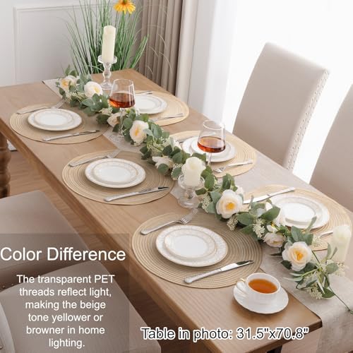 SHACOS Round Braided Placemats Set of 4 Washable Place Mats for Dining Tables 15 inch Non Slip Kitchen Table Mats (Beige, 4) - color: Beige, size: Set of 4