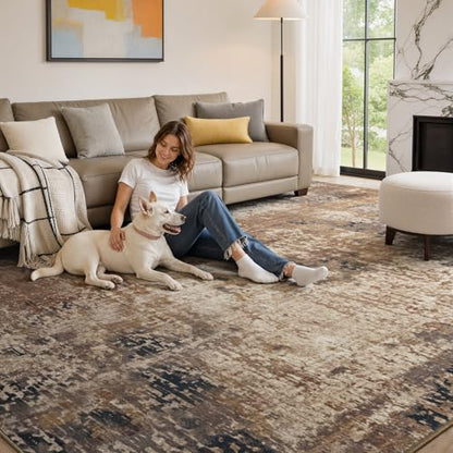 Merelax 8x10 Brown Red Washable Area Rug Non-Slip Faux Wool Abstract Rug - color: Brown Red, size: 8' x 10'(96''x120'')