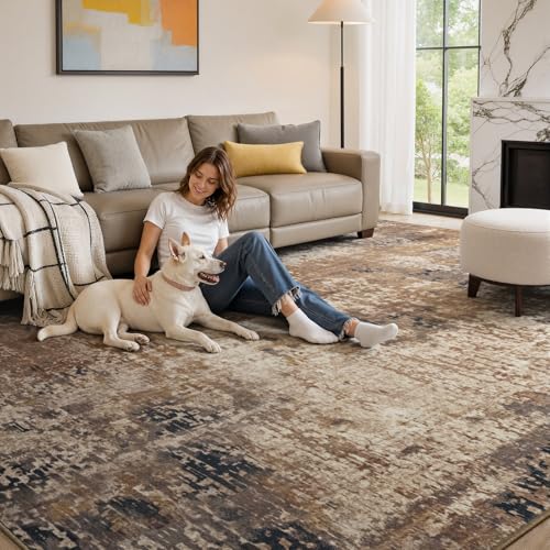 Merelax 9x12 Brown Red Extra Large Washable Area Rug Non-Slip Faux Wool Rug - color: Brown Red, size: 9' x 12'(108''x144'')