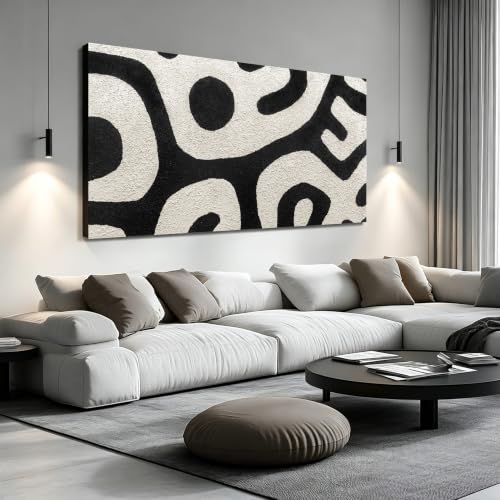 Hand-Painted Minimalist Abstract Wall Art for Living Room Bedroom 72" x 36" - color: Black, size: 72"L x 36"W