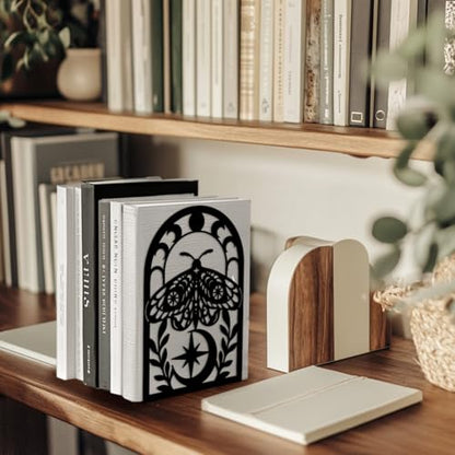 Peacoblue 5.3"x4.3"x7.9" Metal Bookends, Heavy Duty Book Ends for Shelves - style: Moth