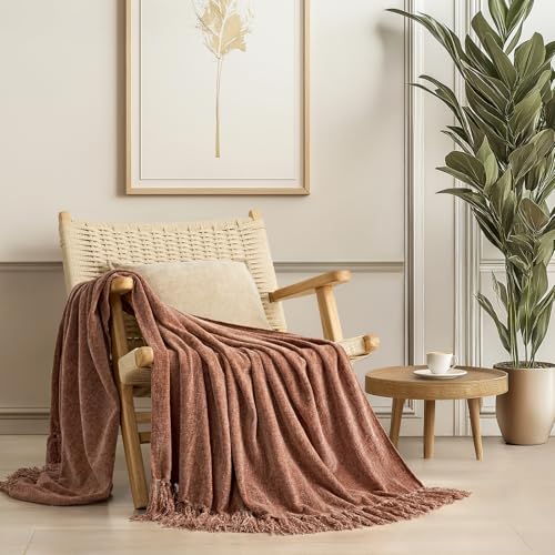 EverGrace Chenille Knit Throw Blanket for Couch, 60"x80", Clay - color: Clay, size: 60"x80"