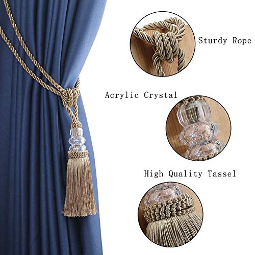 BEL AVENIR 2 Pack Curtain Tiebacks Hand-Woven Holdbacks Tassels Tiebacks - color: Golden, size: 2 Pack