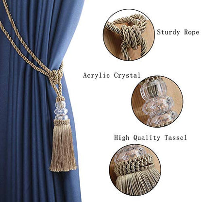 BEL AVENIR 2 Pack Curtain Tiebacks Hand-Woven Holdbacks Tassels Tiebacks - color: Golden, size: 2 Pack