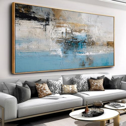 Wall Art Abstract Canvas Painting Blue 24"x48" with Framed - color: Abstract01, size: 48"L x 24"W