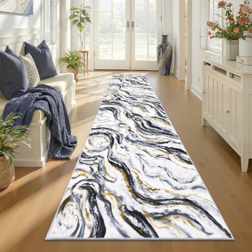 Yamaziot 2x10 Washable Modern Abstract Runner Rug Non-Slip for Hallways - color: Black, size: 2x10ft