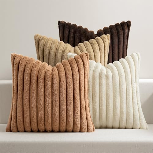 MIULEE Faux Fur Plush Decorative Throw Pillow Covers 20x20, Brown - color: Brown, size: 20" x 20" (Pack of 4)
