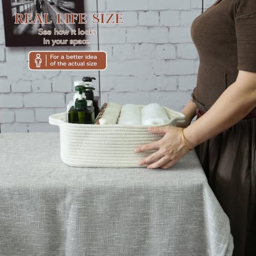 XUANGUO Medium Woven Cotton Rope Storage Basket with Handles, White - color: white