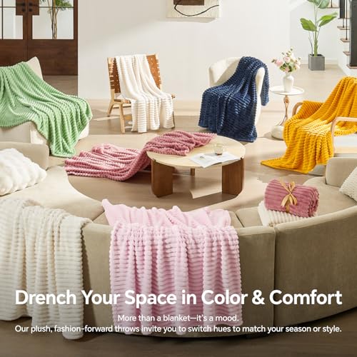 BEDELITE 3D Ribbed Jacquard Pink Fleece Throw Blanket for Couch, 50x70 Inch - color: Dusty Pink, size: Throw XL(50"x70")
