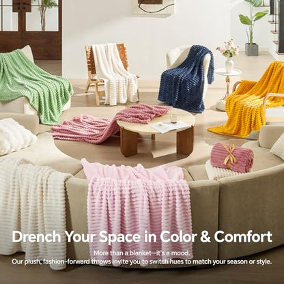 BEDELITE 3D Ribbed Jacquard Pink Fleece Throw Blanket for Couch, 50x70 Inch - color: Dusty Pink, size: Throw XL(50"x70")