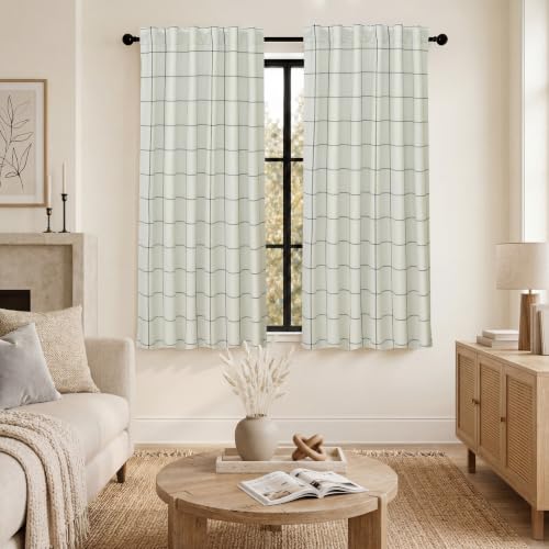 DriftAway 100% Blackout Windowpane Plaid Linen Curtains 54 Inches Black - color: Black, size: 52"W x 54"L (Pack of 2)