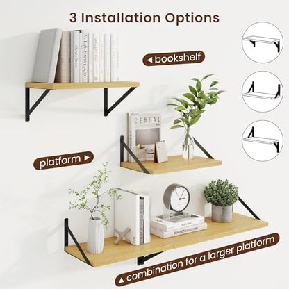 Axeman Deep Floating Shelves, 16'' x 10'' Oak Wall Shelves Set of 2 - color: Oak, size: 16W x 10D