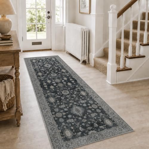 GENIMO 2.5x8 Non Slip Runner Rug, Washable Lightweight Hallway Charcoal - color: Charcoal, size: 2'6" x 8' (Rectangular)