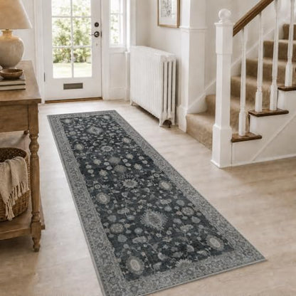 GENIMO 2.5x8 Non Slip Runner Rug, Washable Lightweight Hallway Charcoal - color: Charcoal, size: 2'6" x 8' (Rectangular)