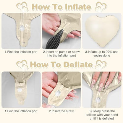 Cream White Beige Heart Balloons,12Pcs 18Inch Heart Shaped Balloons - color: Caramel Cream