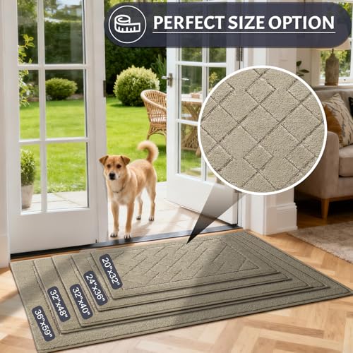 REFETONE Dirt Trapper Door Mat 36" x 60", Non-Slip Washable Doormats Beige - color: Beige, size: 3' x 5' (Rectangular)