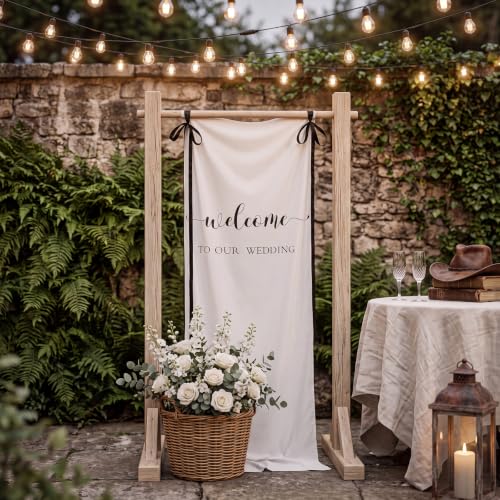 Tingjoo 27x78" Wedding Banner White, Black Backdrop Bow Hanging - color: White, Black, style: Wedding