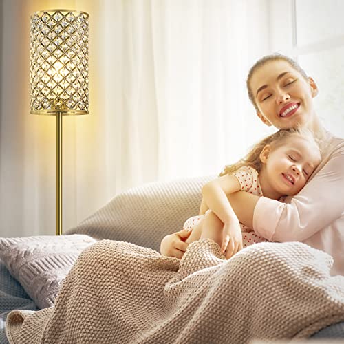 GyroVu Gold Floor Lamp,Elegant Crystal Floor Lamp Modern Standing Lamp with On/Off Foot Switch,Tall Pole Accent Lighting for Living Room, Girl Bedroom, Dresser, Office - color: Gold