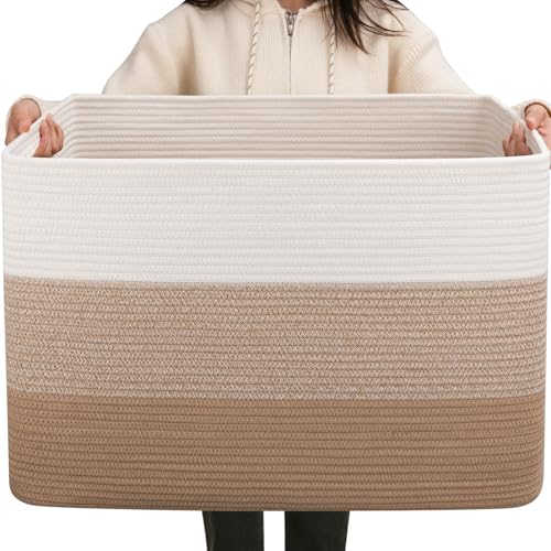 OIAHOMY 108L Extra Large Blanket Basket Dog Toy Basket Light Brown - color: Gradient Light Brown