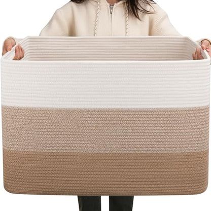 OIAHOMY 108L Extra Large Blanket Basket Dog Toy Basket Light Brown - color: Gradient Light Brown