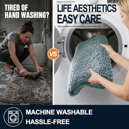 OLANLY Microfiber Soft Bathroom Rugs Mats 36x24, Blackish Green and White - color: Blackish Green and White, size: 36" X 24"